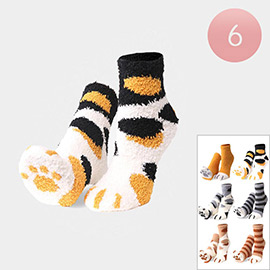 6Pairs - Cat Stripe Patterned Paw  Luxury Soft Socks