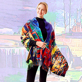 Colorful Houses Painting Printed Scarf
