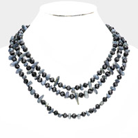 Shell Stone Faceted Beaded Triple Layered Bib Necklace