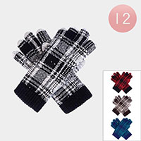 12Pairs - Plaid Check Patterned Gloves