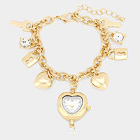 Key Lock Heart Watch Charm Station Bracelet / Watch