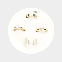 4PCS - Clear Lucite Stone Embellished Metal Band Mixed Rings