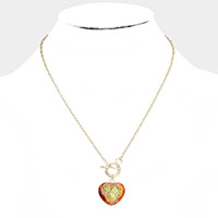 Semi Precious Heart Pendant Toggle Necklace