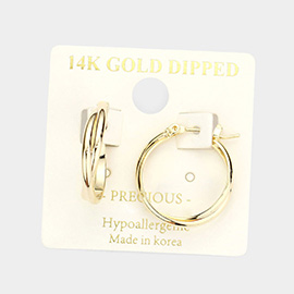 14K Gold Dipped Double Layered Metal Hoop Pin Catch Earrings