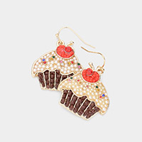Pearl Seed Beaded Cupcake Dangle Earrings