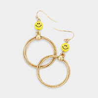 Smile Pointed Triple Layered Open Metal Circle Link Dangle Earrings