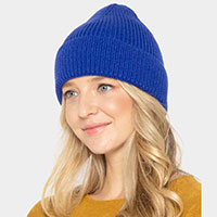 Solid Ribbed Cuff Beanie Hat