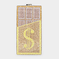Bling Dollar Sign Chocolate Vertical Clutch Bag