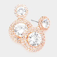 CZ Double Round Accented Dangle Evening Earrings