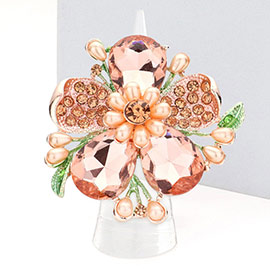 Pearl Stone Embellished Oversized Flower Stretch Ring