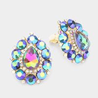 Glass crystal bubble teardrop clip on earrings
