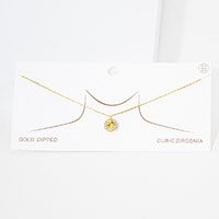 Gold Dipped CZ Round Pendant Necklace