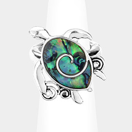 Abalone Antique Metal Turtle Stretch Ring