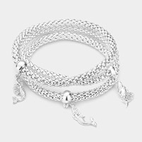 3PCS - Rhinestone Embellished Metal Mermaid Charm Stretch Bracelets