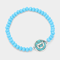 -D- Monogram Turquoise Charm Faceted Beaded Stretch Bracelet