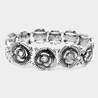 Stone Centered Metal Flower Stretch Bracelet