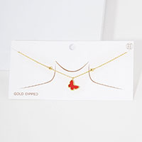 Gold Dipped Enamel Butterfly Pendant Necklace