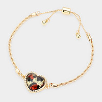 Leopard Glittered Heart Pull Tie Cinch Charm Bracelet
