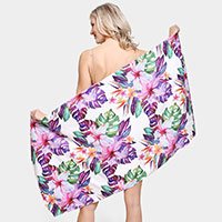 Flower Tropical Leaf Print Beach Towel and Tote Bag