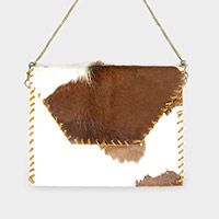 Animal Patterned Genuine Leather Envelope Crossbody Bag