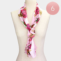 6PCS - Silk Feel Satin Rose Flower Pattern Printed Scarves