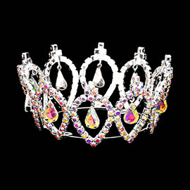 Pave Crystal Rhinestone Teardrop Dangle Mini Crown Tiara