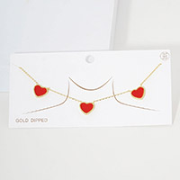 Gold Dipped Triple Heart Pendant Necklace
