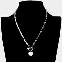 Heart Pearl Pendant Toggle Necklace