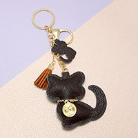 Faux Leather Cat Tassel Keychain