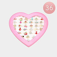 36PCS - Pearl Stone Embellished Cherry Flower Crown Enamel Butterfly Bunny Resin Heart Rings