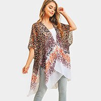 Multi Color Leopard Patterned Cover Up Kimono Poncho
