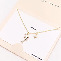 CZ Embellished Dolphin North Star Pendant Necklace