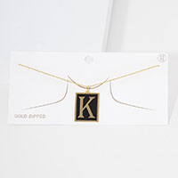 -K- Gold Dipped Enamel Rectangle Monogram Pendant Necklace