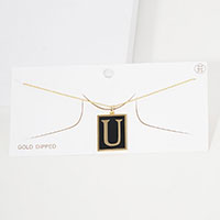 -U- Gold Dipped Enamel Rectangle Monogram Pendant Necklace
