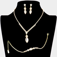 3PCS - Marquise Stone Accented Rhinestone Necklace Jewelry Set