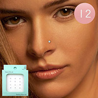 12PCS - CZ Round Sterling Silver Nose Studs with Tips