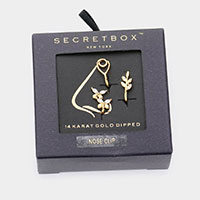 Secret Box _ 14K Gold Dipped 3PCS Swirl Teardrop Butterfly Leaf Nose Clips