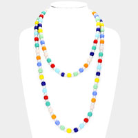 Colorful Bead Pointed Pearl Double Layered Bib Necklace