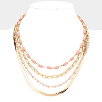 Heishi Faceted Beaded Multi Layered Bib Necklace