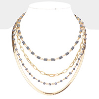Heishi Faceted Beaded Multi Layered Bib Necklace