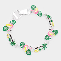 Enamel Flamingo Tropical Leaf Palm Tree Pineapple Link Magnetic Bracelet