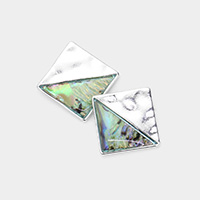 Abalone Accented Hammered Metal Square Stud Earrings