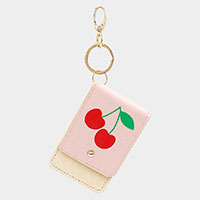 Cherry Printed Faux Leather Keychain / Card Holder Wallet