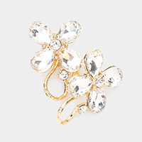 Teardrop Stone Flower Accented Clip On Evening Earring