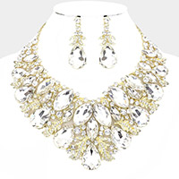 Marquise Teardrop Stone Accented Leaf Evening Necklace