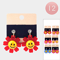 12Pairs - Resin Smile Flower Dangle Earrings