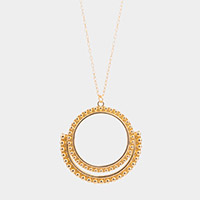 Bubble Textured Geometric Open Metal Circle Pendant Long Necklace
