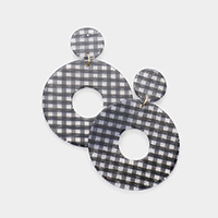 Gingham Check Patterned Resin Open Round Dangle Earrings