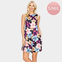 Hibiscus Flower Patterned A-Line Dress