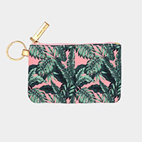 Tropical Leaf Patterned ID Wallet Detachable Lanyard
